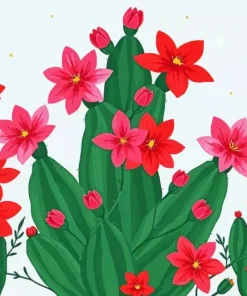 Cactus Red Flowers Diamond Painting