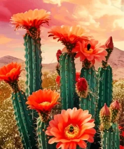 Cactus With Orange Flowers Diamond Painting