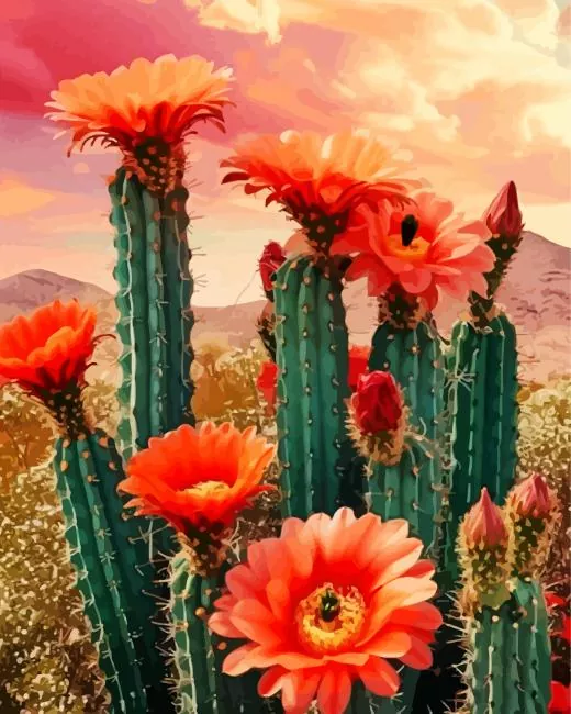 cactus with orange flowers Diamond By Numbers Cactus With Orange Flowers Diamond Painting