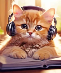 Cat Wearing Headphones Diamond Painting