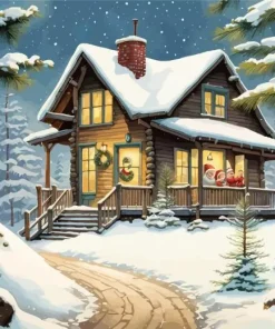 Christmas Cabin In The Woods Diamond Painting