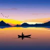 Man In Boat Silhouette Diamond Painting