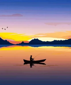 Man In Boat Silhouette Diamond Painting