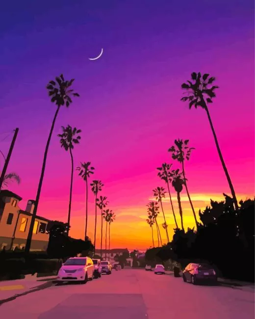 Pink Sunset California Diamond Paintings Pink Sunset California Diamond Painting