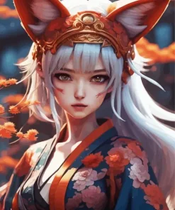 Aesthetic Girl Kitsune Anime Art Diamond Painting