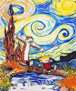 Calvin Hobbes Starry Night Diamond Painting