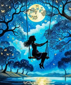 Aesthetic Girl On Swing Silhouette Art Diamond Painting
