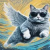 Angel Cat Wearing Black Sunglasses Diamond Painting
