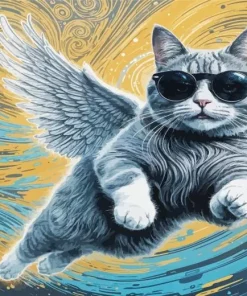 Angel Cat Wearing Black Sunglasses Diamond Painting