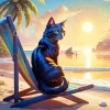Black Cat At The Beach Diamond Painting