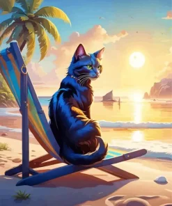Black Cat At The Beach Diamond Painting