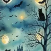 Black Cat And Bats Diamond Painting