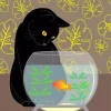 Black Cat And Goldfish Art Diamond Painting