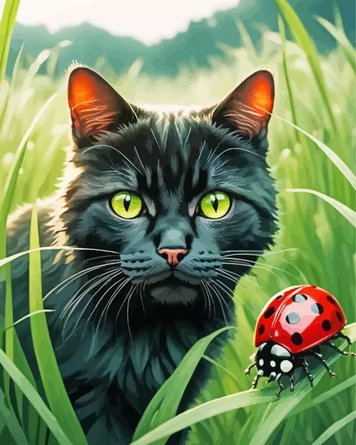 Black cat and ladybug Diamond Dotz Black Cat And Ladybug Diamond Painting