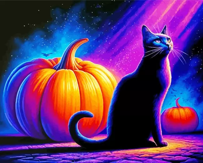 Black cat and pumpkin Diamond With Numbers Black Cat And Pumpkin Diamond Painting
