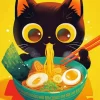 Black Cat Eating Ramen Diamond Painting