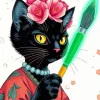 Black Cat Holding Paintbrush Diamond Painting