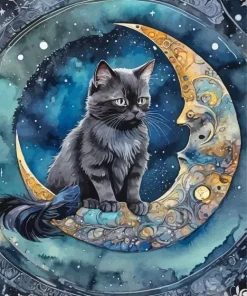 Black Cat In The Moon Diamond Painting