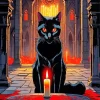 Black Cat Looking At Candle Diamond Painting