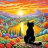 Black Cat Looking At Sunset Diamond Painting
