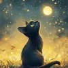 Black Cat Looking The To Sky Diamond Painting