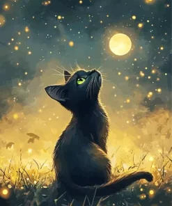 Black Cat Looking The To Sky Diamond Painting
