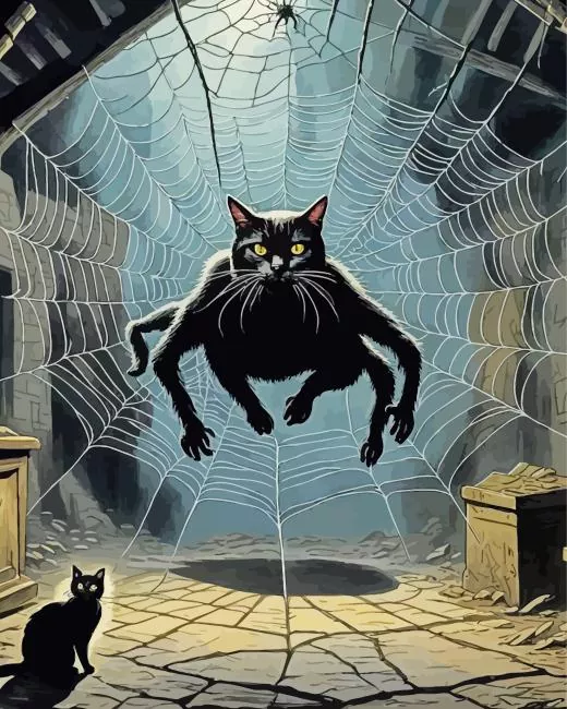 Black cat spider Diamond With Numbers Black Cat Spider Diamond Painting