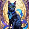 Black Cat With Blue Ribbon Diamond Painting