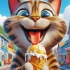 Cartoon Cat Licking Ice Cream Diamond Painting