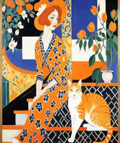 Cat And Woman Art Diamond Painting