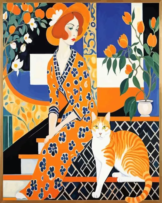 Cat And Woman Art Diamond With Numbers Cat And Woman Art Diamond Painting