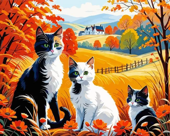 Cat Family In Farm Diamond Paintings Cat Family In Farm Diamond Painting