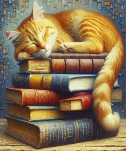 Cat Nap On Books Diamond Painting