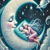 Cat And Girl Sleeping On The Moon Diamond Painting
