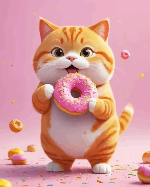 Cat eating donut Diamond With Numbers Cat Eating Donut Diamond Painting