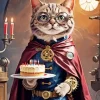 Cat Holding A Cake Diamond Painting