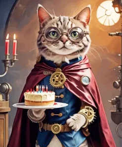 Cat Holding A Cake Diamond Painting