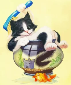 Cat In Fish Bowl Diamond Painting