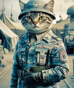 Cat In Military Uniform Diamond Painting
