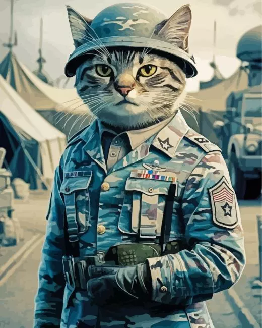 Cat in military uniform Diamond Paintings Cat In Military Uniform Diamond Painting