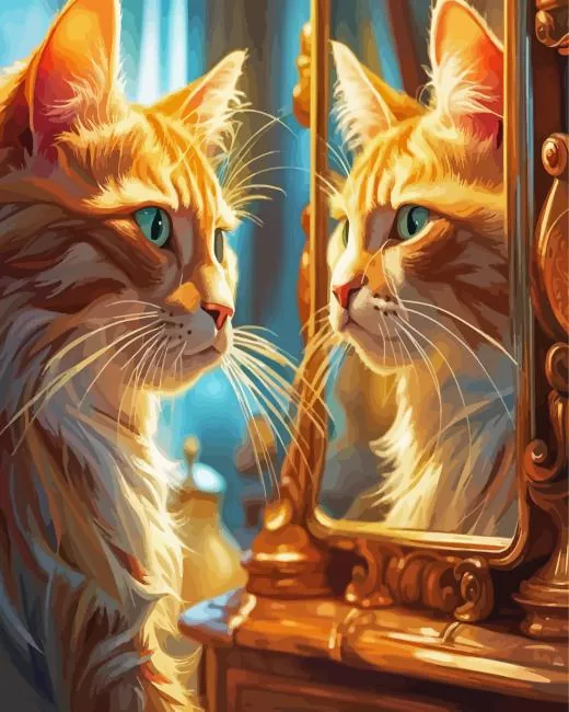 Cat in the mirror Diamond By Numbers Cat In The Mirror Diamond Painting