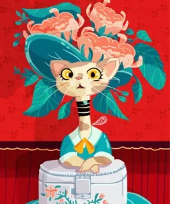 Cat Lady Wearing Flowers Hat Diamond Painting