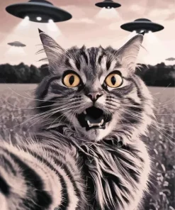 Cat Selfie With Alien Ufo Diamond Painting