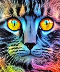 Colorful Smoke Cat Face Diamond Painting