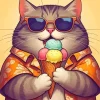 Cool Cat Eating Ice Cream Diamond Painting