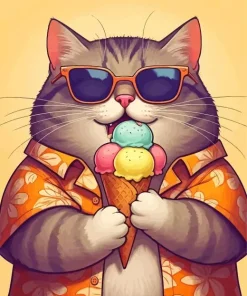 Cool Cat Eating Ice Cream Diamond Painting