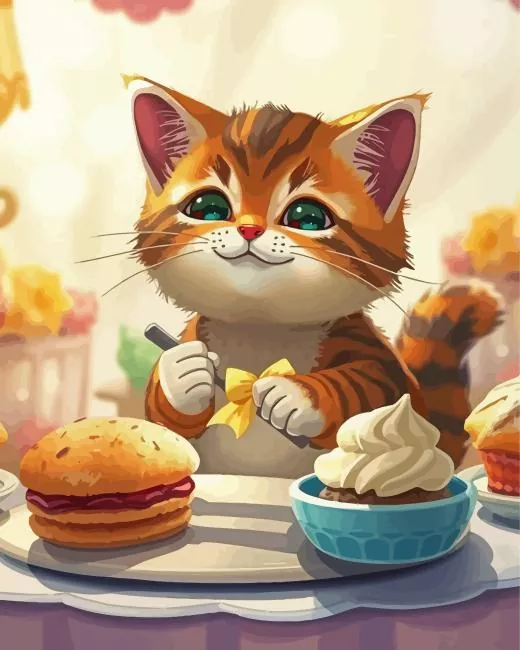 Cute Cartoon Cat Baking Diamond With Numbers Cute Cartoon Cat Baking Diamond Painting