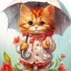 Cute Cat Under Umbrella Diamond Painting