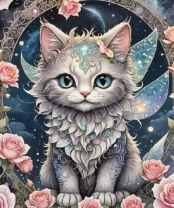 Fairy Cat And Roses Diamond Painting