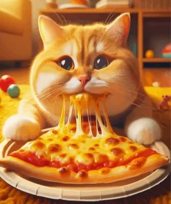 Fat Cat Eating Pizza Diamond Painting